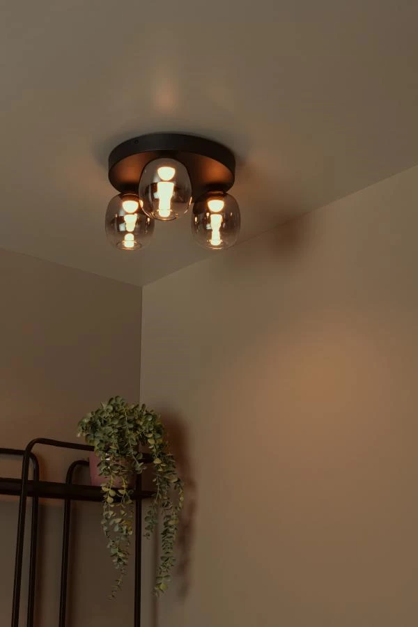 Lucide TAMINO - Flush ceiling light - LED Dim. - 3x5,6W 3000K - Black - atmosphere 1